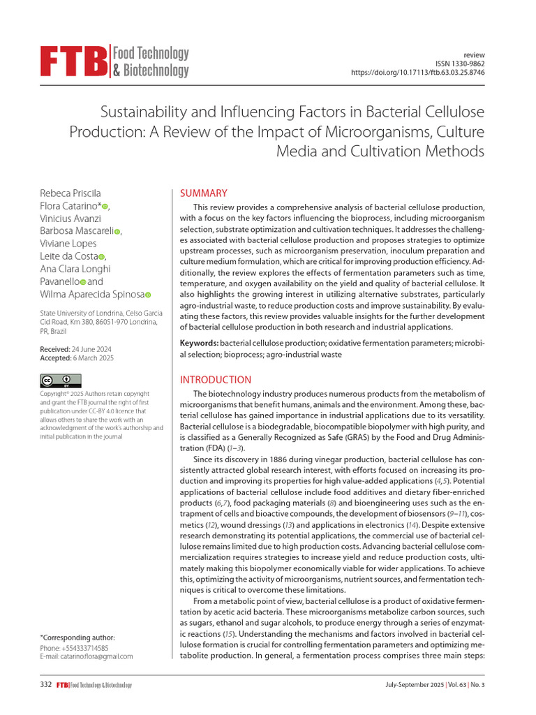 Bacterial Cellulose Production Review | PDF | Bacteria | Growth Medium