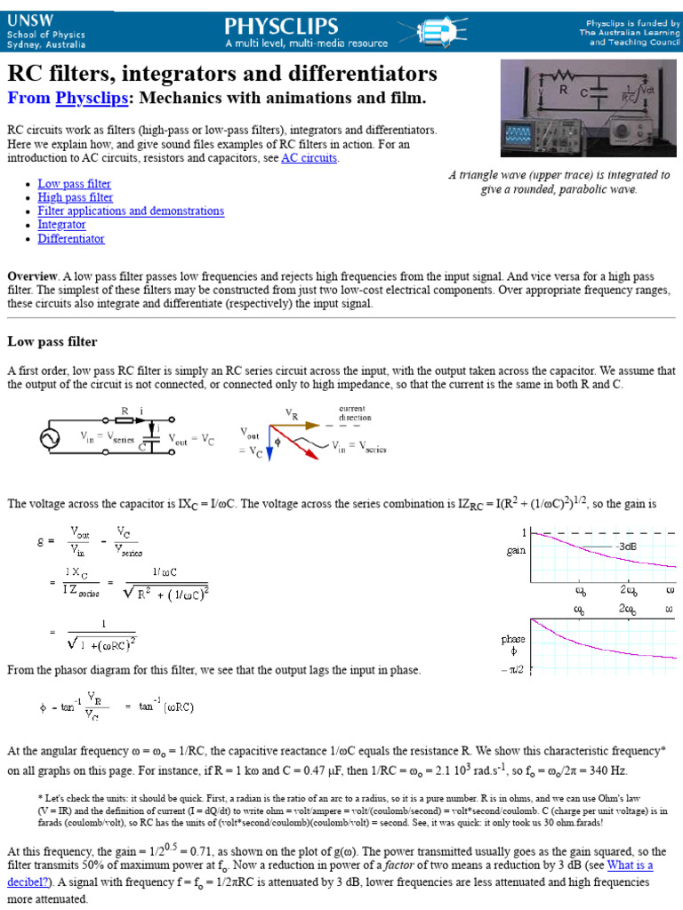 RC LPF HPF DIfferentiator Integrator | PDF | Electronic Filter ...