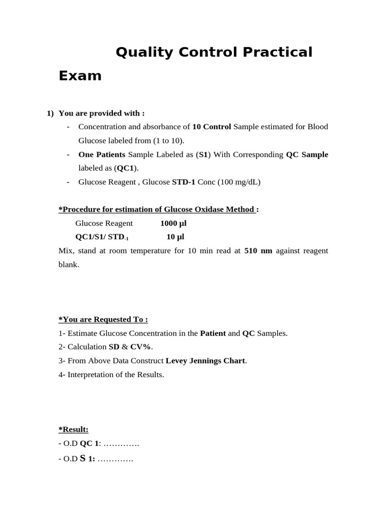 Quality Control - Sup Practical Exam | PDF | Glucose