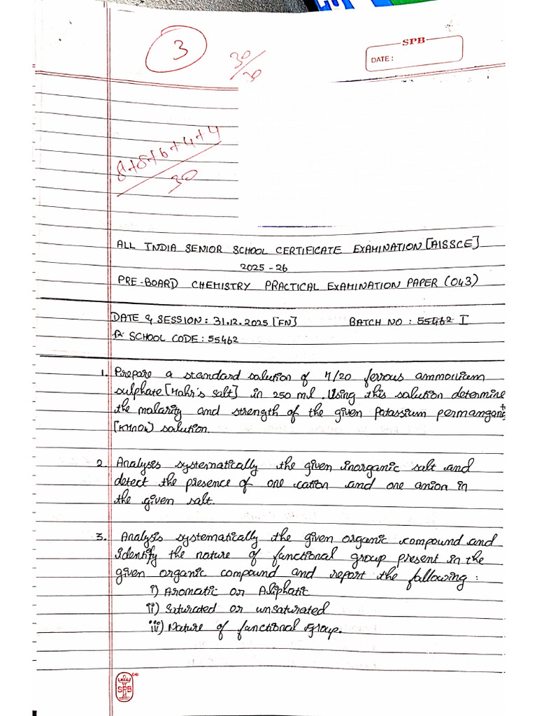 Chemistry Model Practical Paper Format | PDF