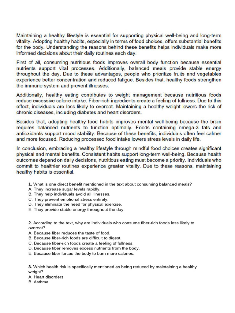 Benefits of Balanced Meals and Healthy Habits | PDF | Foods | Healthy Diet