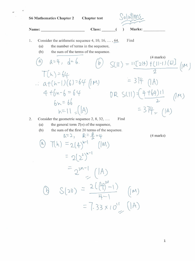 S6 Math Ch2 Test Answer | PDF