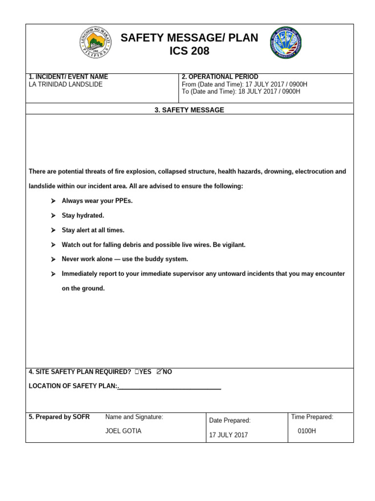 La Trinidad Landslide Safety Plan | PDF