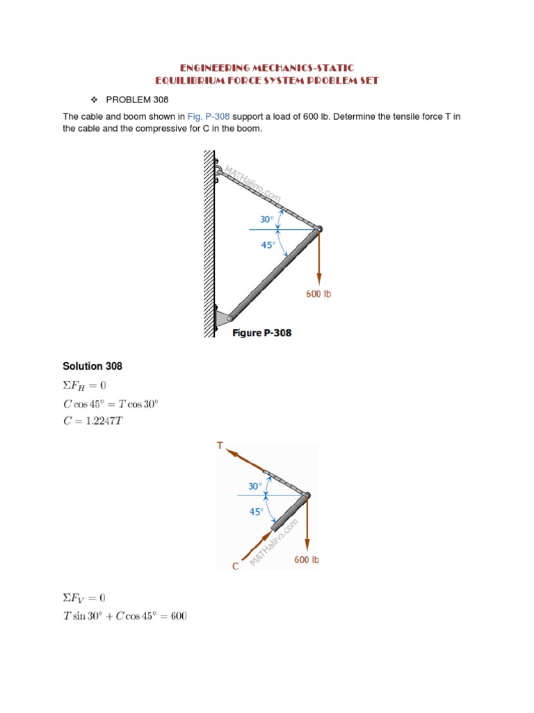 ENGINEERING MECHANICS-Solution Equilibrium Prob 308-361 | Truss | Crane  (Machine)