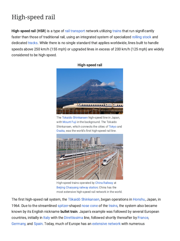 High-Speed Rail Overview and Definitions | PDF | High Speed Rail | Train