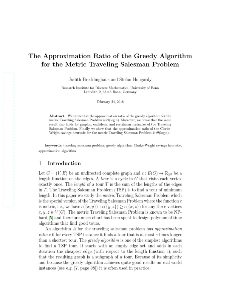 Greedy Algorithm TSP Approximation Ratio | PDF | Mathematical Concepts ...
