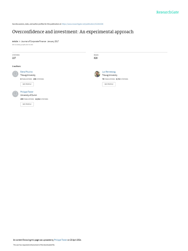 Overconfidence's Impact on Investment | PDF | Experiment ...