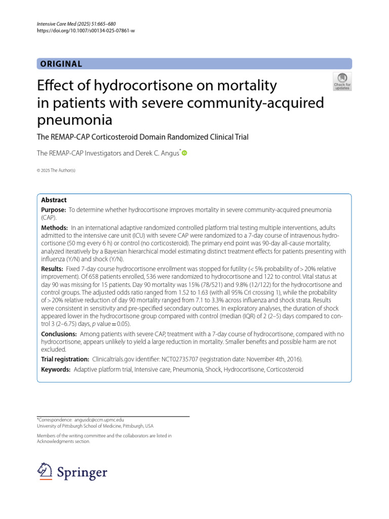 Open Effect of Hydrocortisone On Mortality in Patients With Severe ...