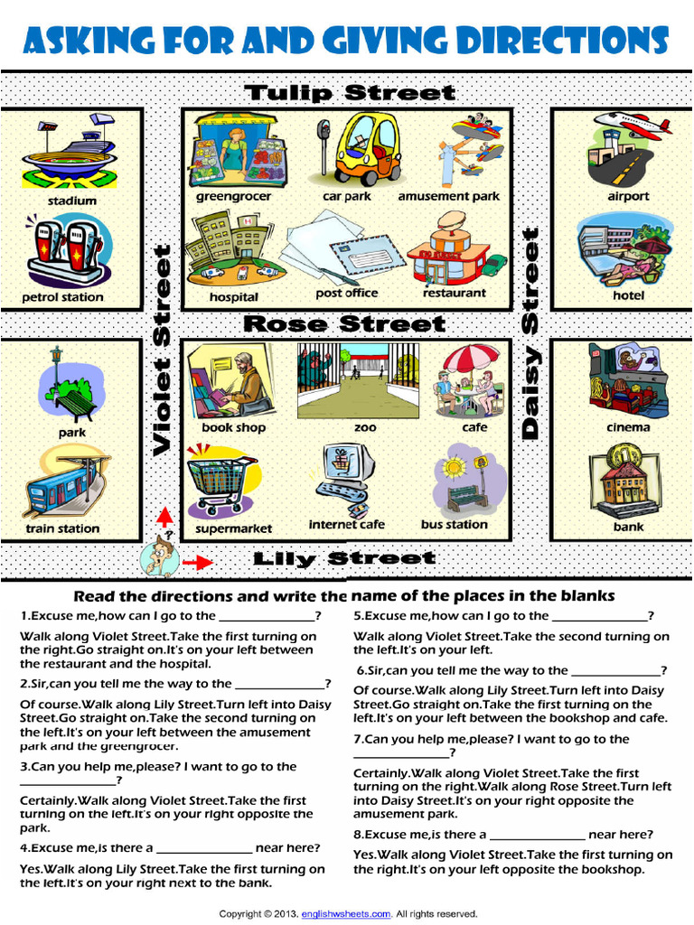 Asking For and Giving Directions Telling The Way Worksheet | PDF