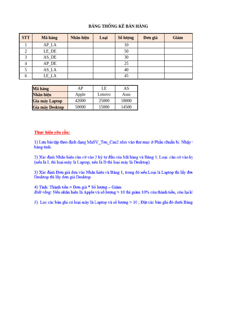 Thaohp Khung Bai Tap MS Excel Bu I 4 Gui SV4 | PDF