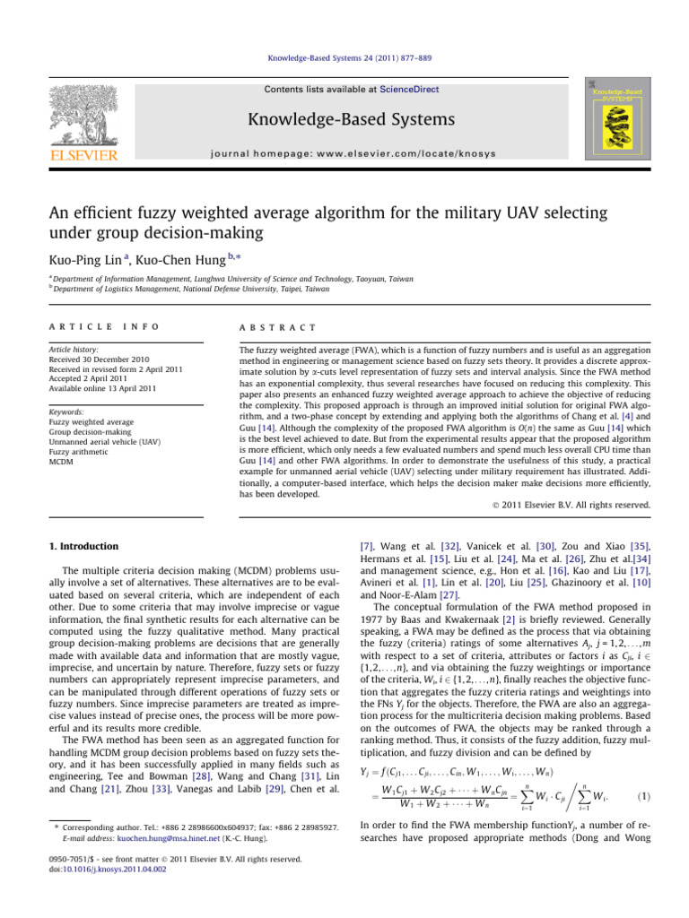 Efficient Fuzzy Average for UAV Selection | PDF | Algorithms | Fuzzy Logic