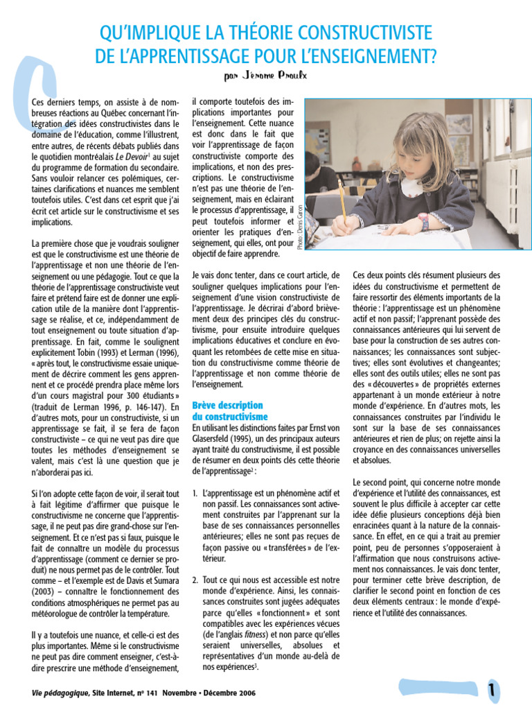 Implications du constructivisme en éducation | PDF | Apprentissage ...