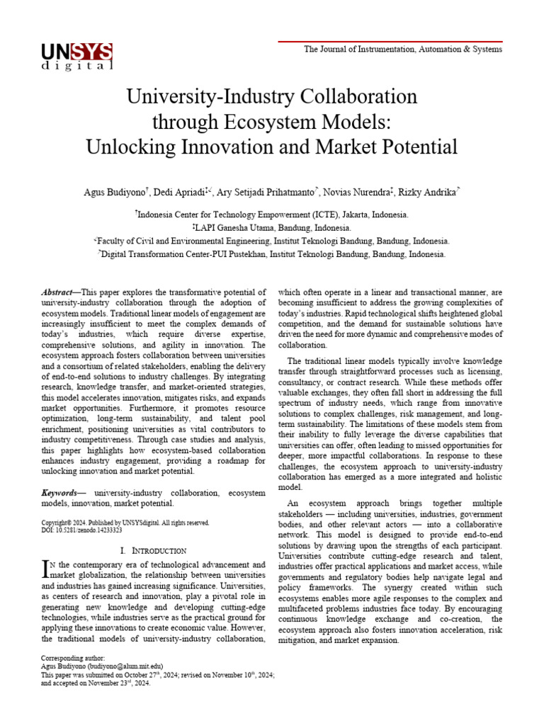 University-Industry Ecosystem Collaboration | PDF | Innovation ...