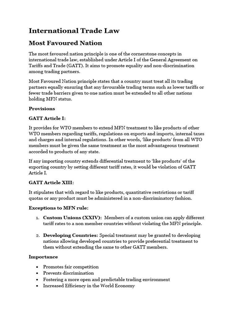 Understanding Most Favoured Nation in Trade | PDF | World Trade ...
