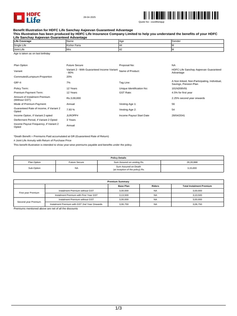 HDFC Life Sanchay Aajeevan Plan Details | PDF | Insurance | Life Annuity