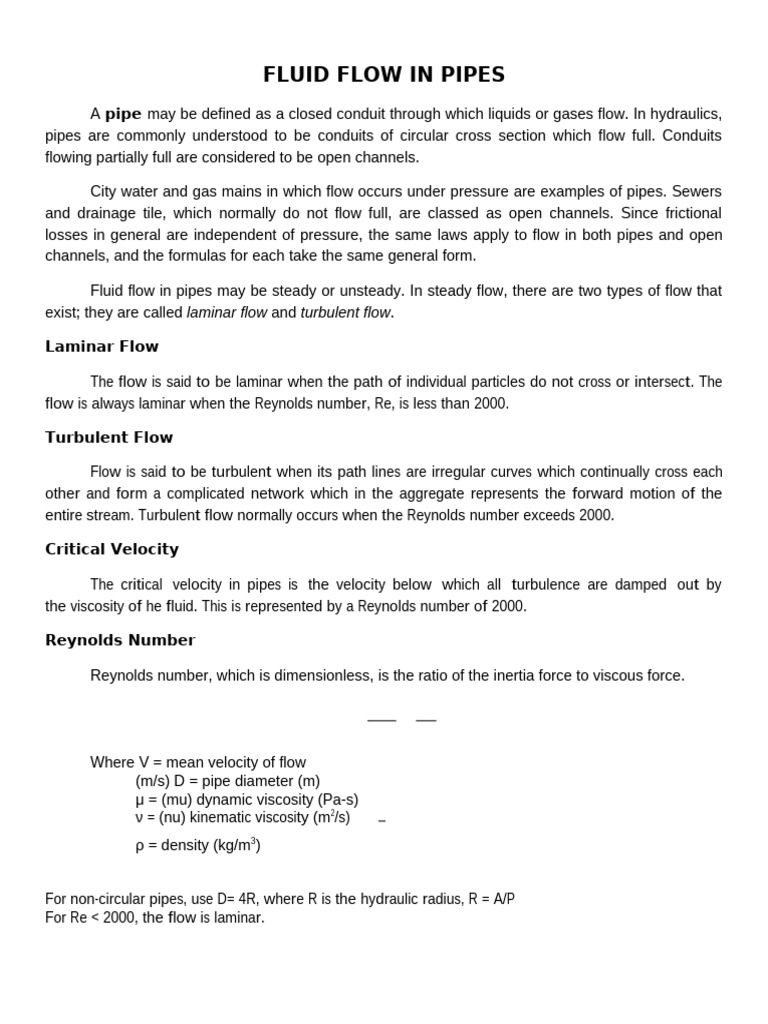 Understanding Fluid Flow in Pipes | PDF | Reynolds Number | Fluid Dynamics