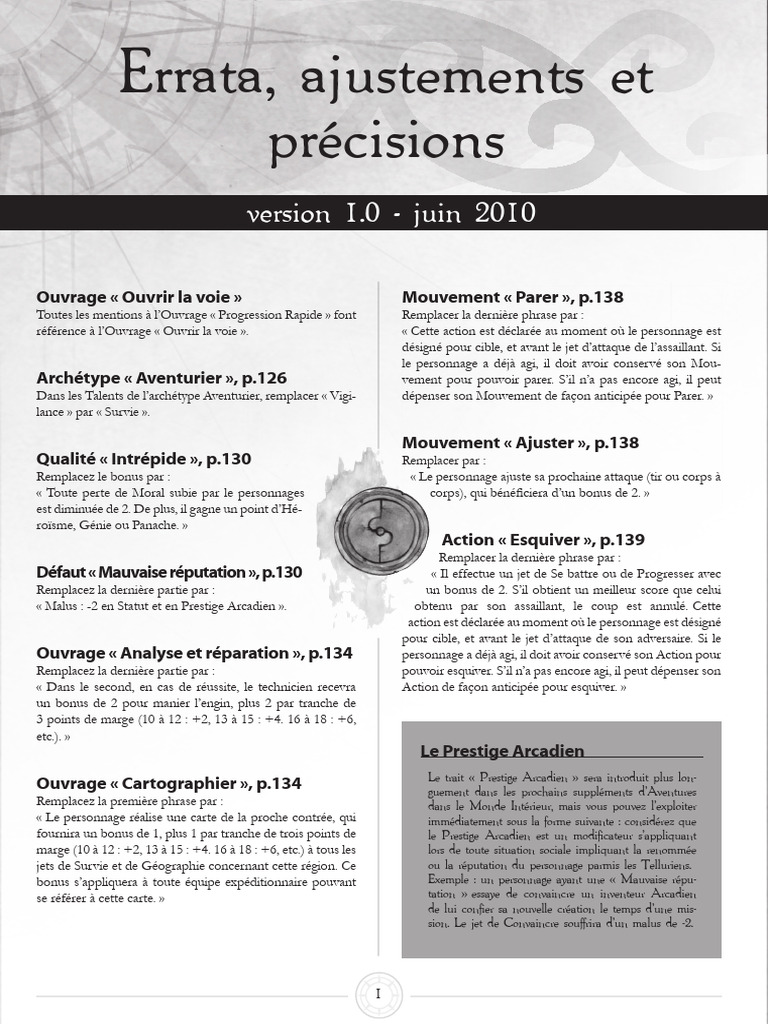 Errata et ajustements pour Ouvrage RPG | PDF | Jeux de table | Jeux de ...