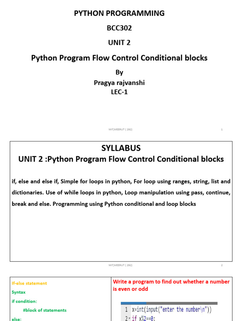 UNIT2 | PDF | Control Flow | Python (Programming Language)
