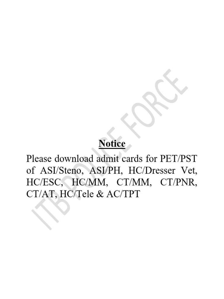 Please Download Admit Cards For PET/PST of ASI/Steno, ASI/PH, HC ...