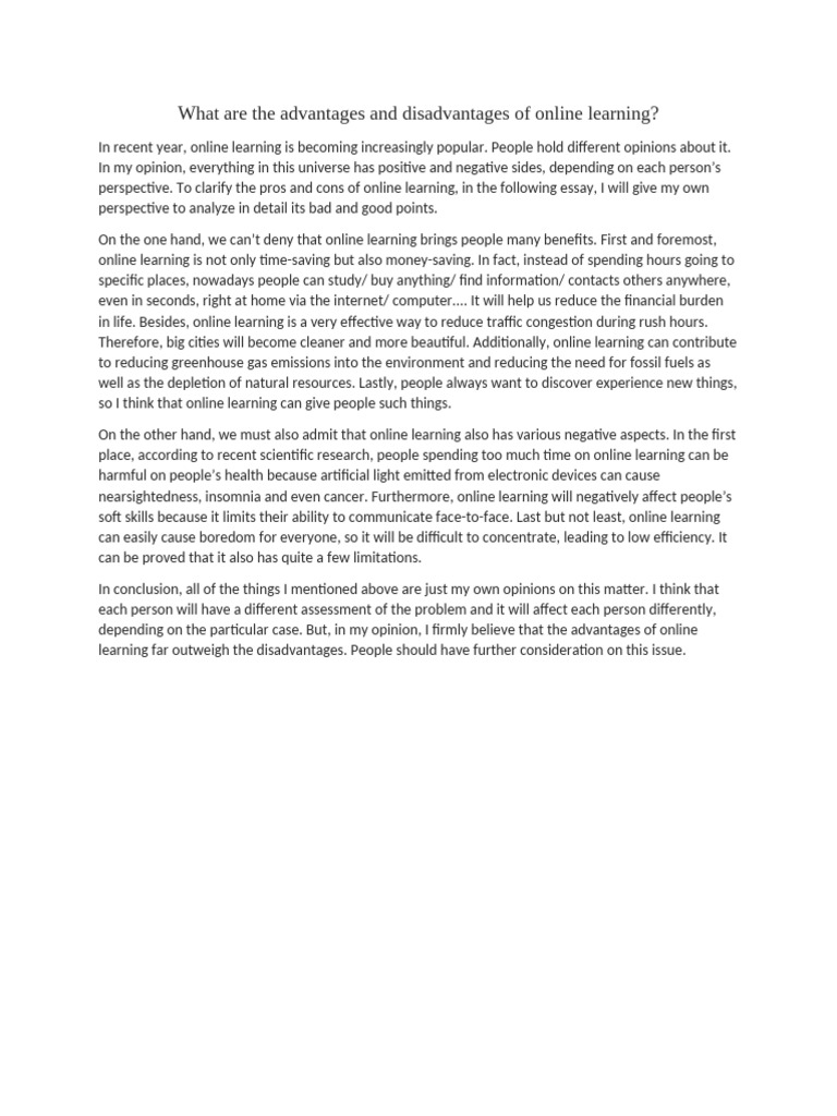 What Are the Advantages and Disadvantages of Online Learning (1) | PDF