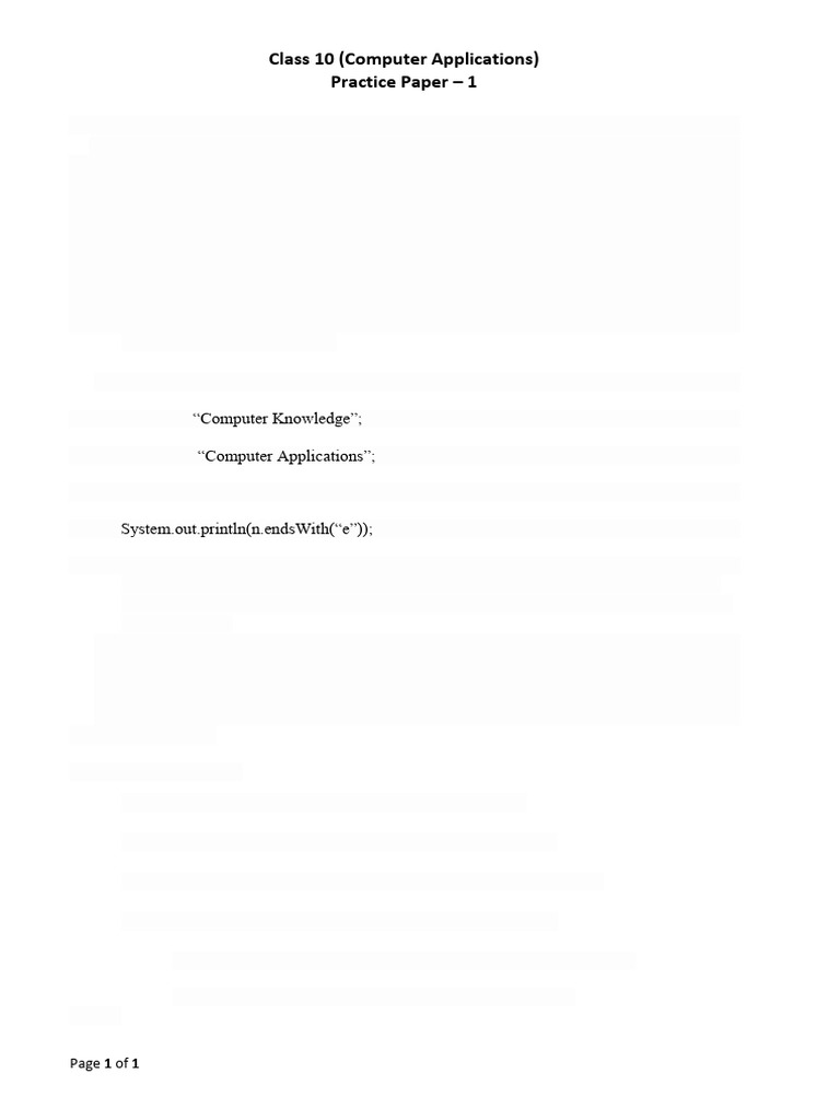 Class 10 Computer Applications Practice Paper | PDF