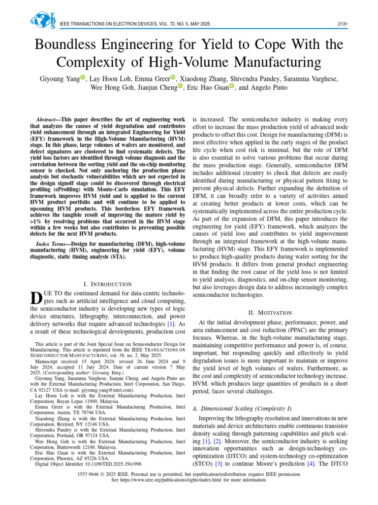 Yield Improvement in High-Volume Manufacturing | PDF | Semiconductor ...