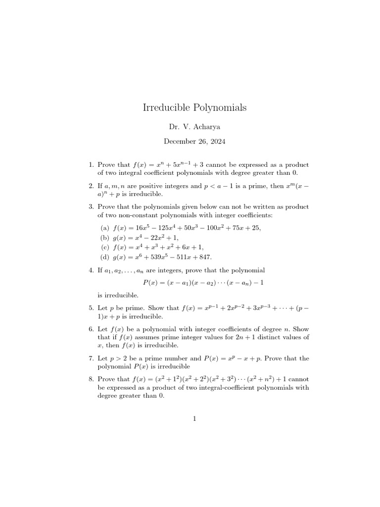 Irreducible Polynomials Explained | PDF