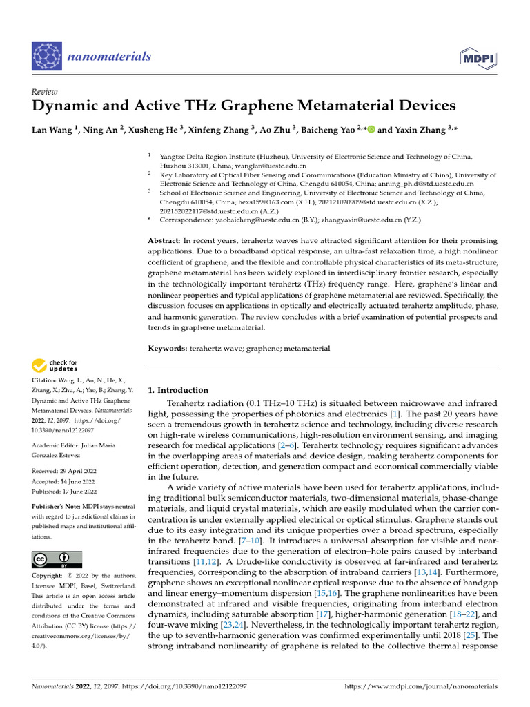 THz Graphene Metamaterial Devices Review | PDF | Terahertz Radiation ...