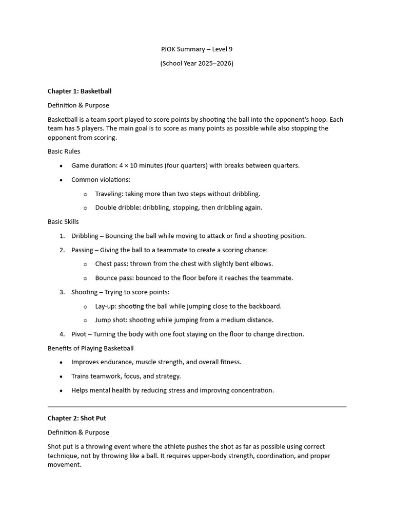 PJOK Level 9 Sports Overview 2025-2026 | PDF | Athletic Sports | Games ...