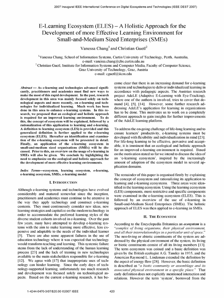 E-Learning Ecosystem (Eles) A Holistic Approach For The Development of ...