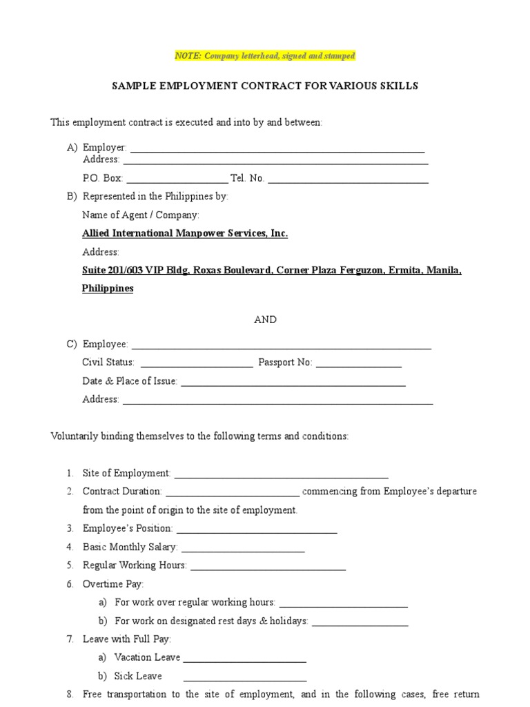 sample employment contract pdf working time employment