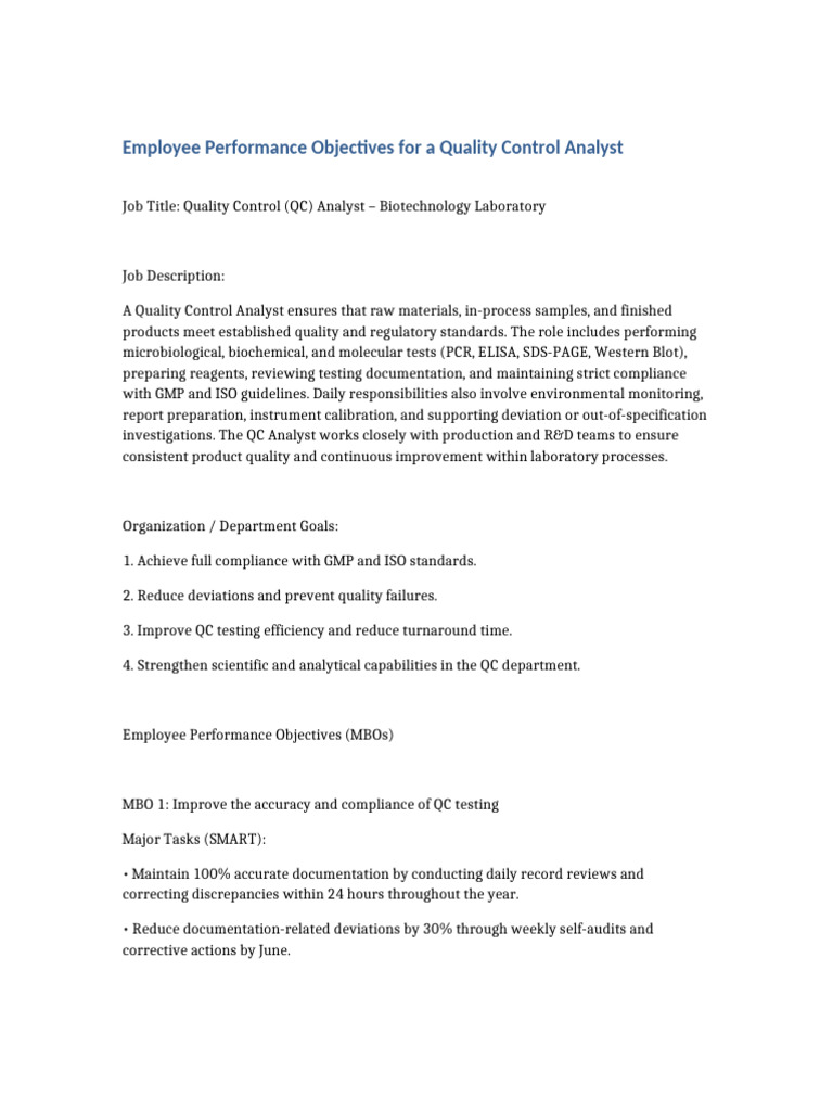 QC Analyst Performance Objectives Guide | PDF | Regulatory Compliance ...