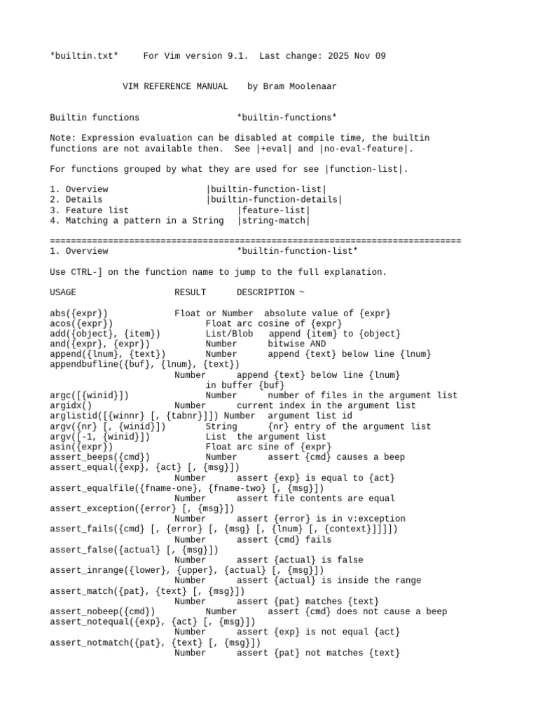 Vim 9.1 Built-in Functions Guide | PDF | Command Line Interface ...