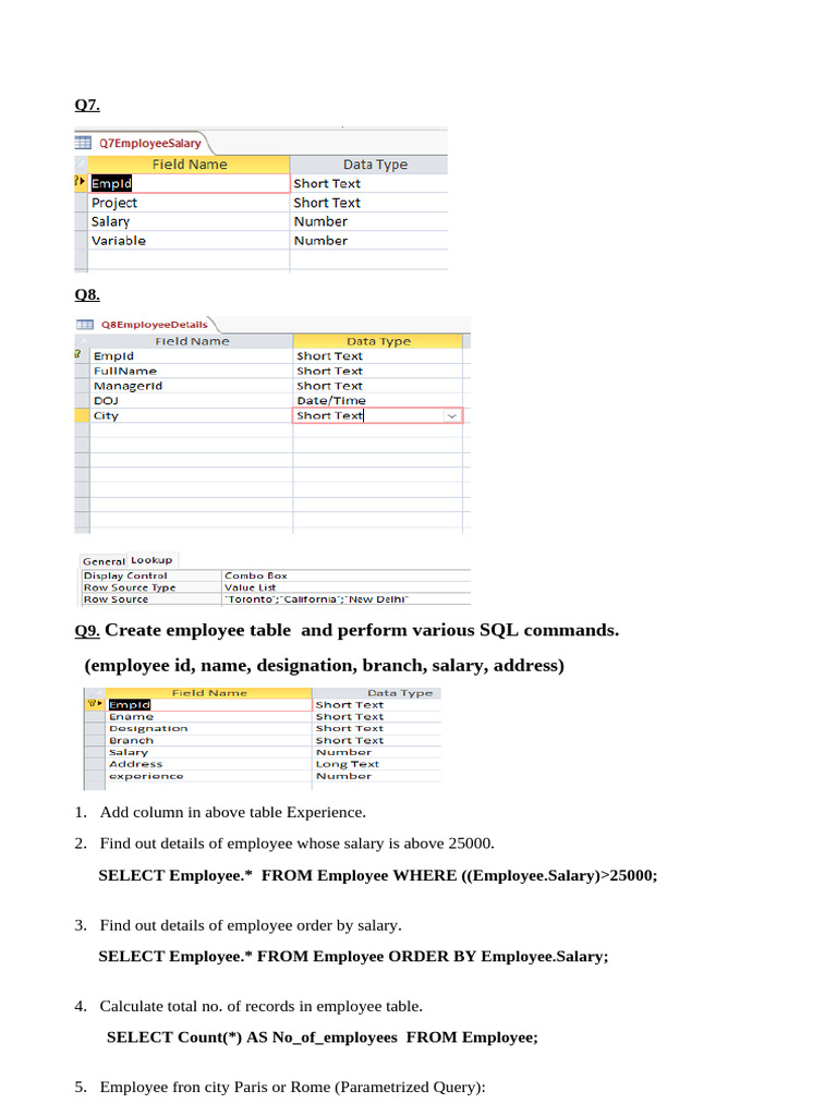SQL Commands for Employee Management | PDF | Salary | Chess