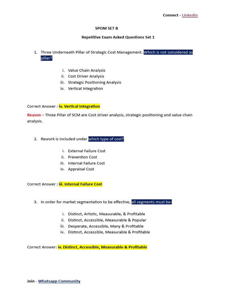 Strategic Cost Management Exam Questions | PDF | Market (Economics ...