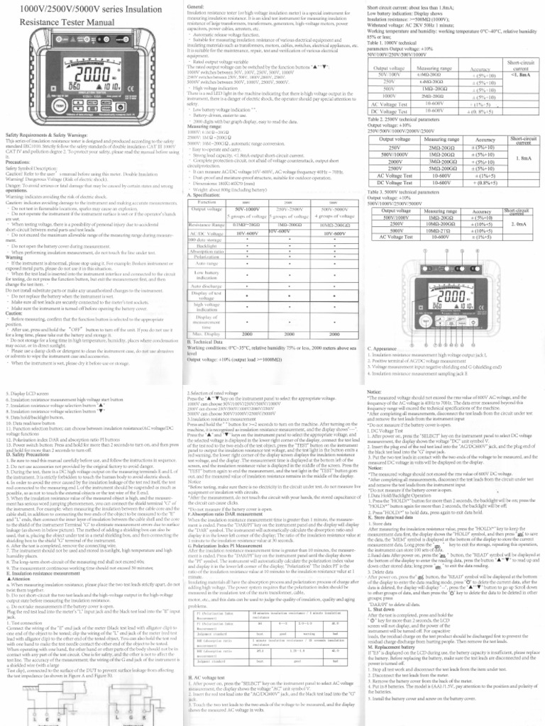 Insulation Meter Manual | PDF