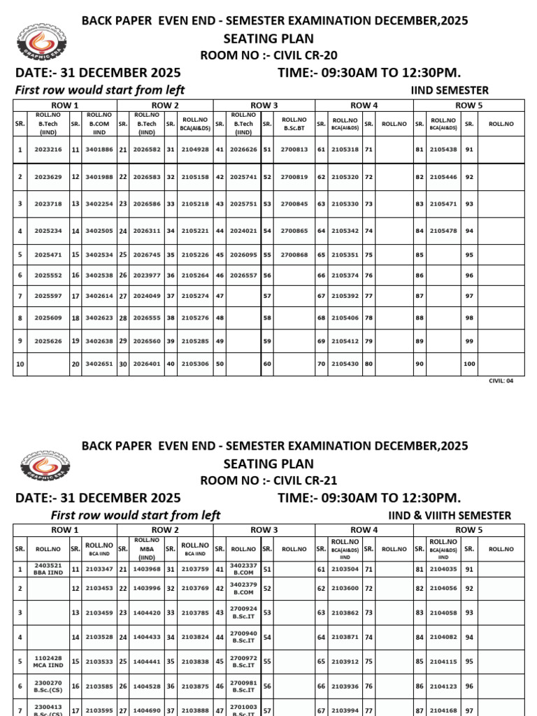 December 2025 Exam Seating Plan | PDF | Academic Degree | Career And ...