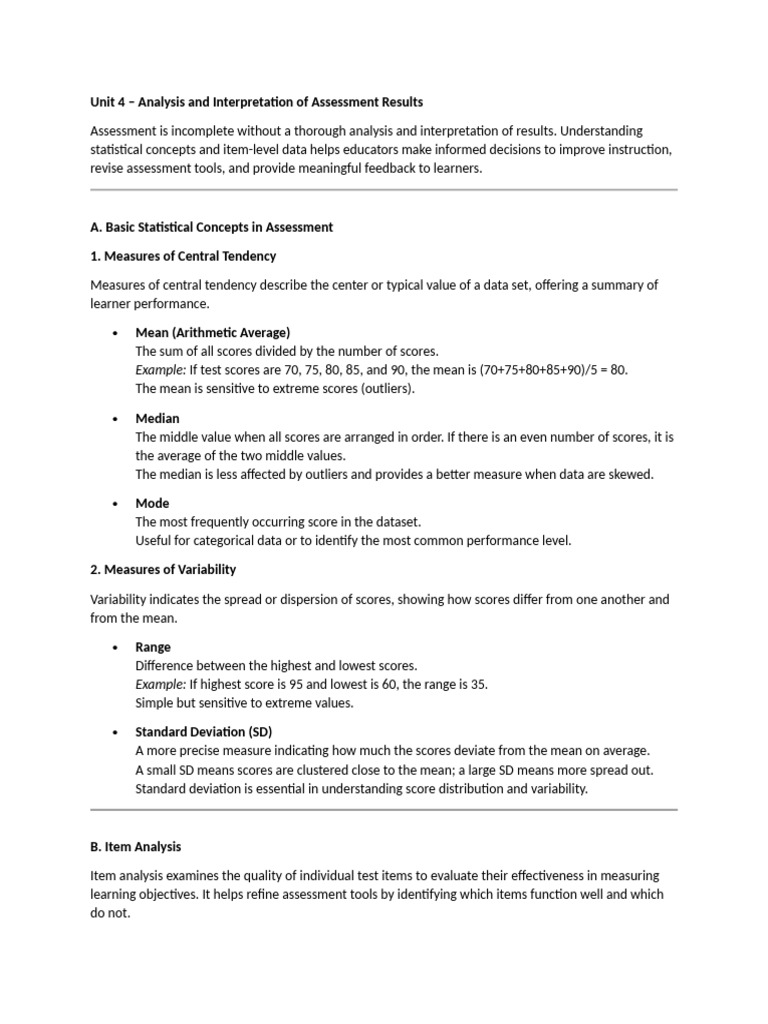 Analyzing Assessment Results in Education | PDF | Mean | Educational ...