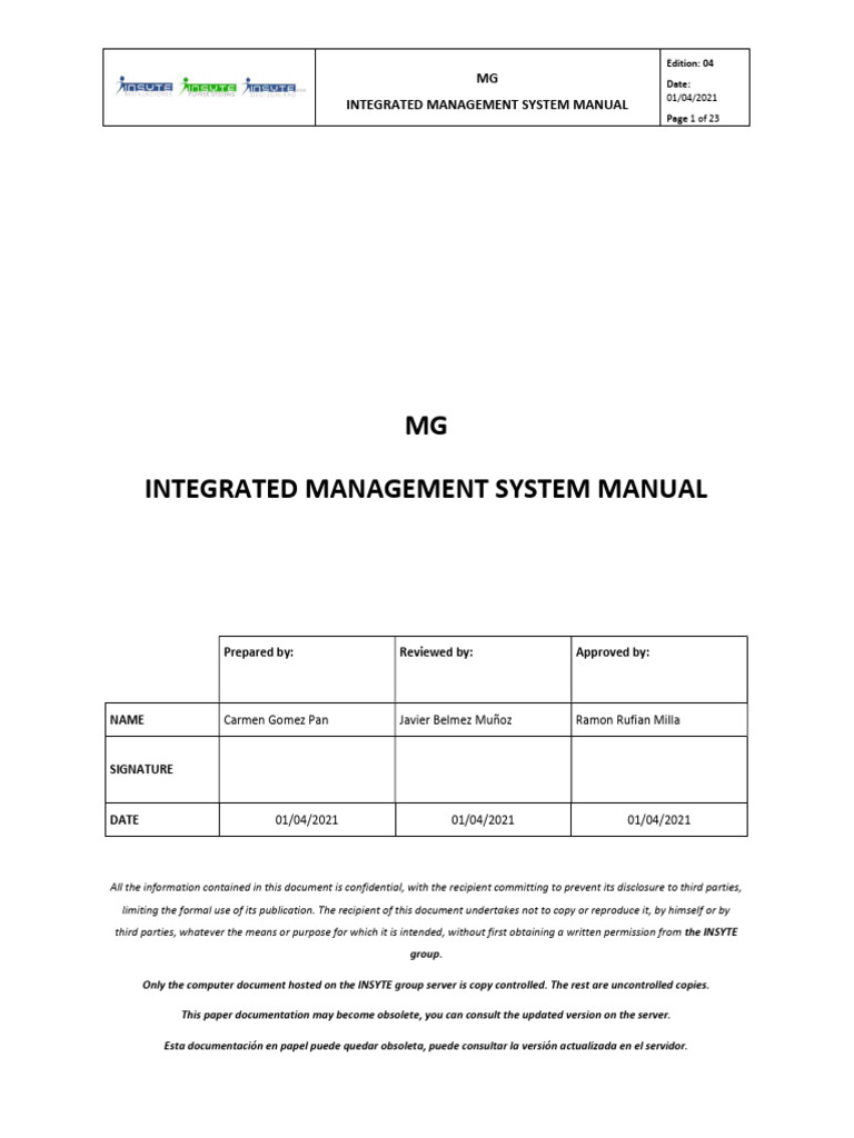 MG Integrated Management System Manual | PDF | Information Security ...