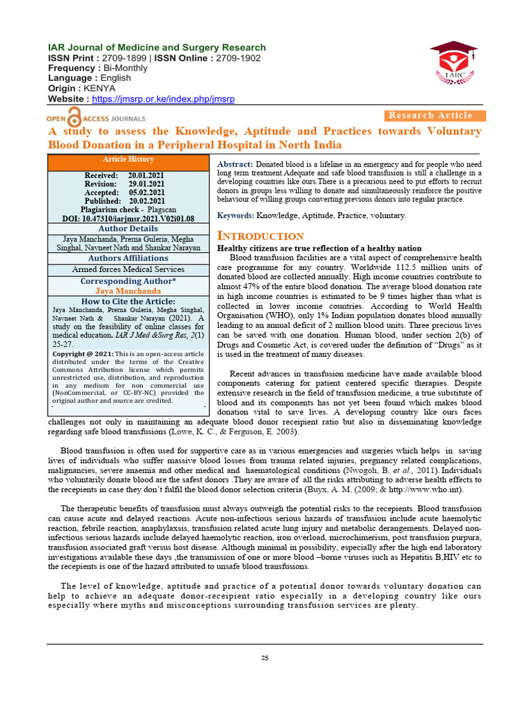 A Study To Assess The Knowledge Aptitude and Pract | PDF | Blood ...