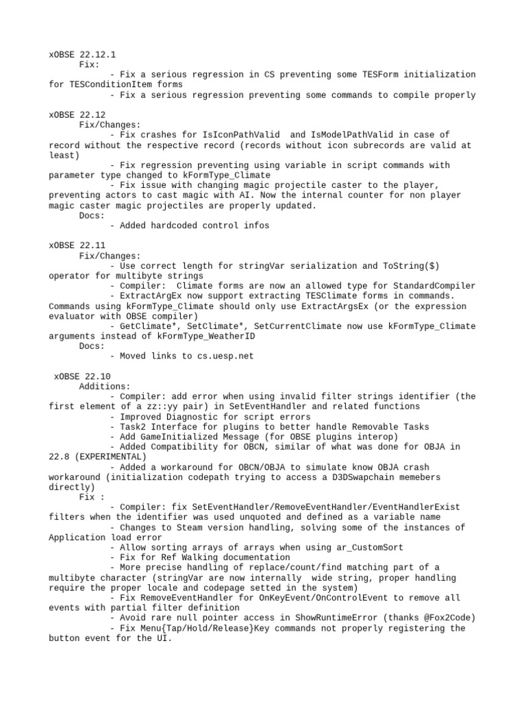 xOBSE 22.12 Release Notes and Fixes | PDF | Parameter (Computer ...