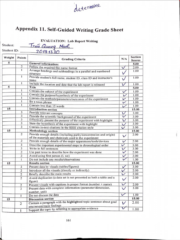 Appendix-9 Self-Guided Writing Grade Sheet TranQuangMinh 20191330 | PDF