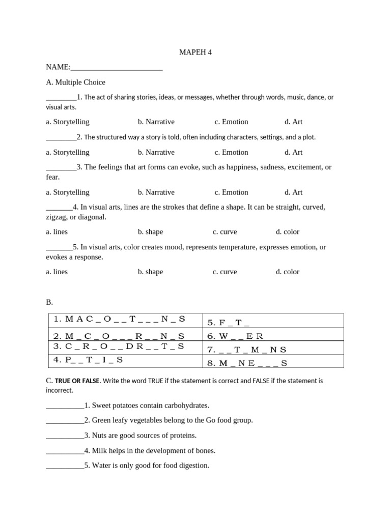 MAPEH 4 Activity | PDF