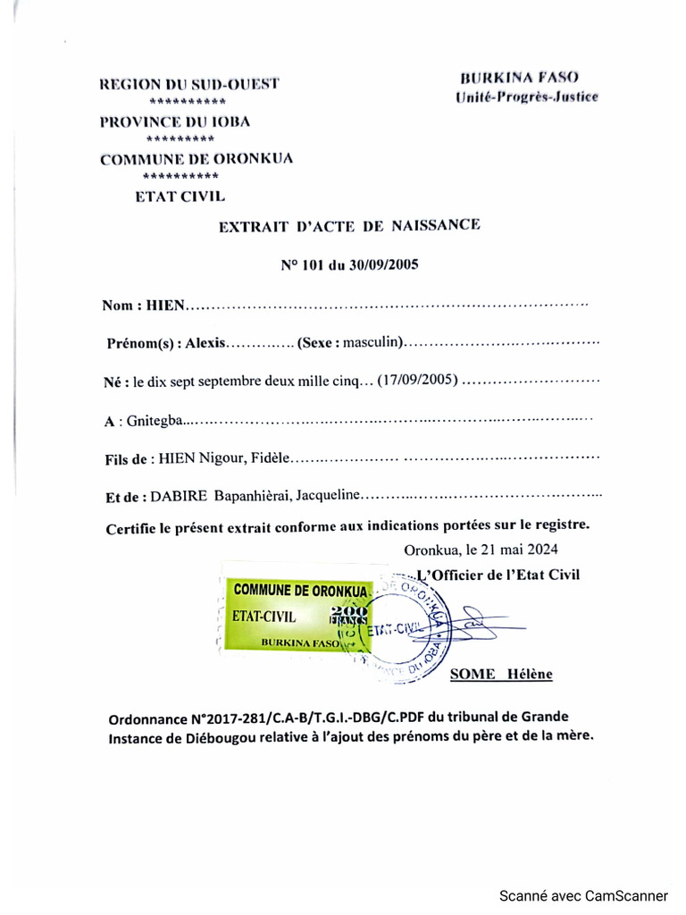 Acte de Naissance | PDF
