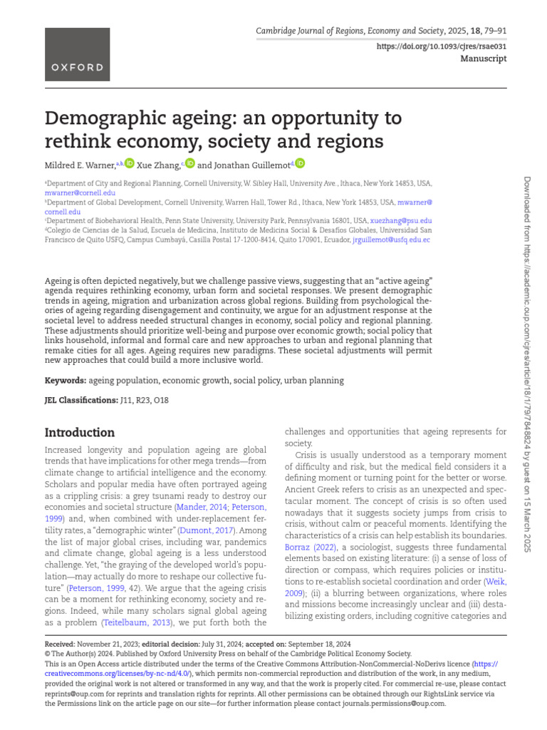 Demographic Ageing: An Opportunity To Rethink Economy, Society and ...