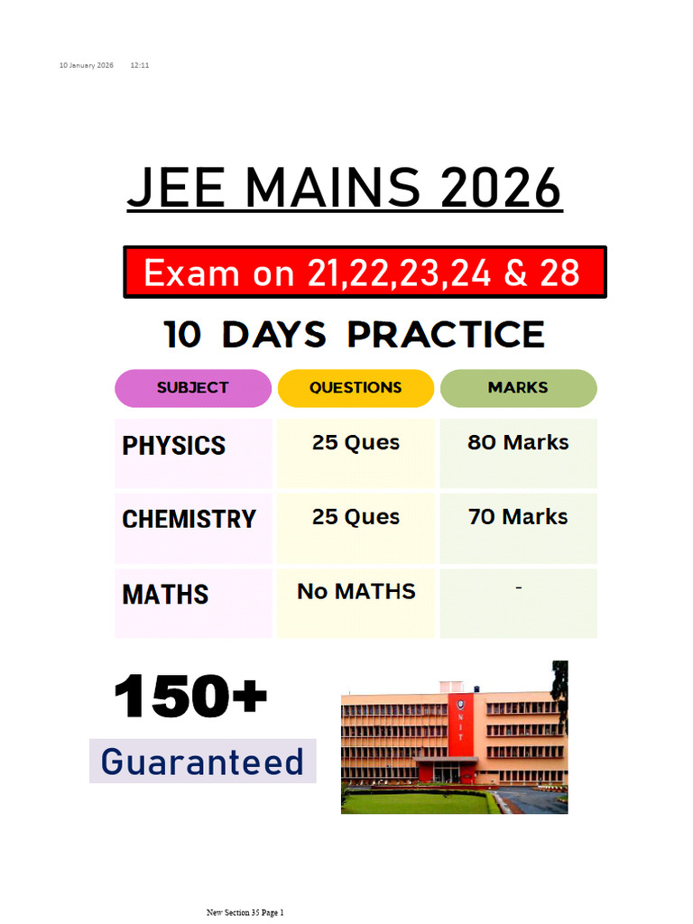 JEE Mains 2026 Exam Guide: Key Topics | PDF | Chemical Reactions | Physics