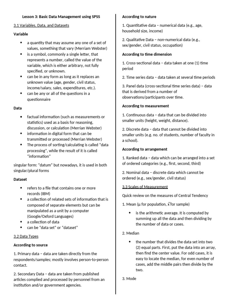 SPSS Data Management Basics | PDF | Level Of Measurement | Mode ...
