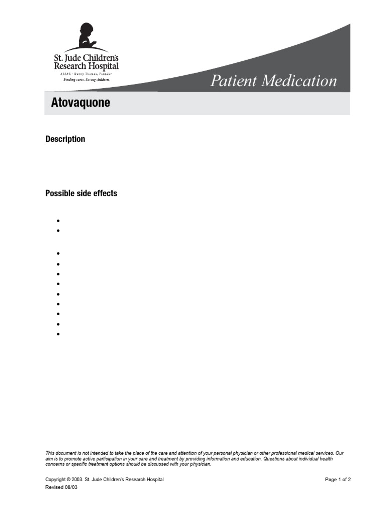 Atovaquone: Uses, Side Effects, and Instructions | PDF | Diseases And ...