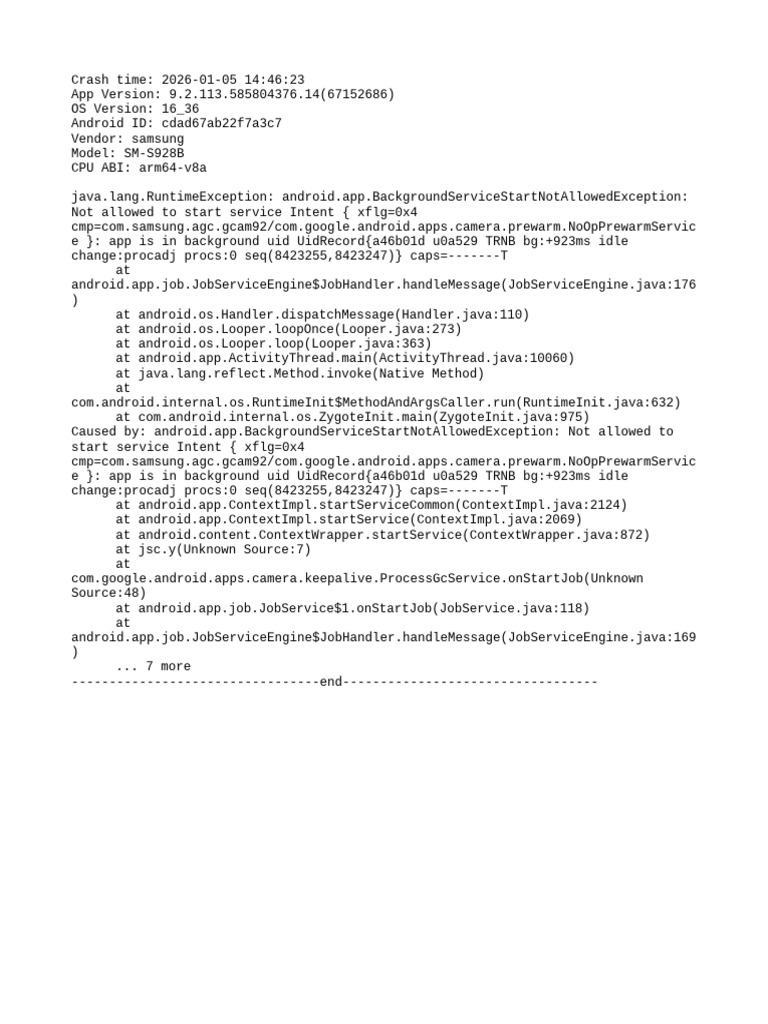 Android Background Service Error Log | PDF