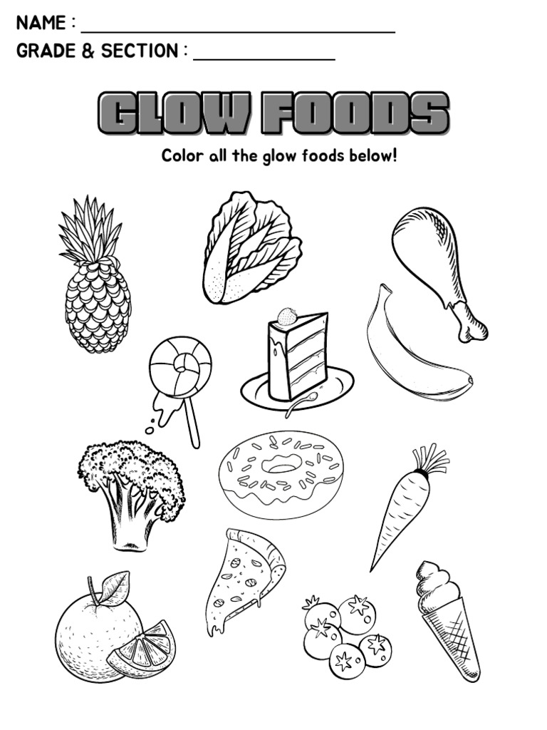 Glow, Grow, and Go Foods Coloring Activity | PDF